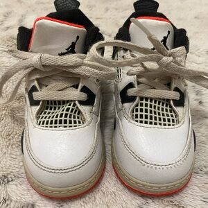Jordan Kids White and Black Sneakers with Red Trim